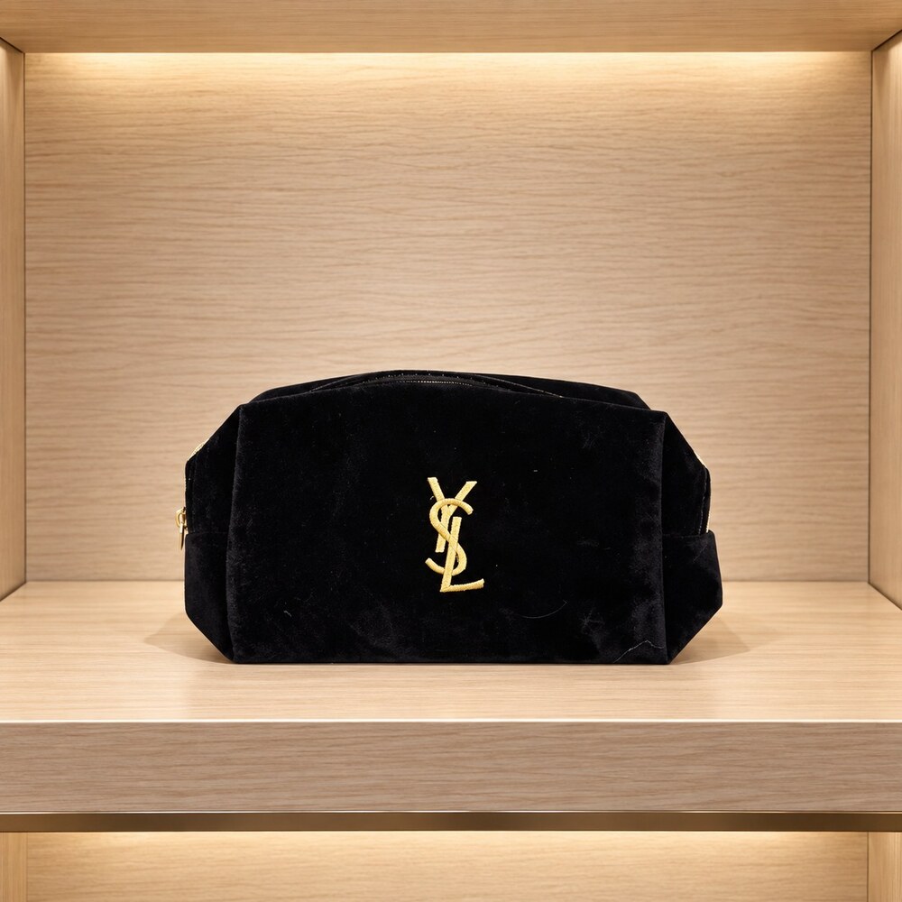 Yves Saint Laurent Black Velvet Makeup Bag | Sleek Cosmetic Organizer